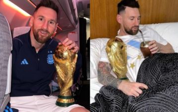 ¡Icónico! Las fotos de Lionel Messi abrazado a la Copa del Mundo en su cama de la AFA: “¡Buen día!”