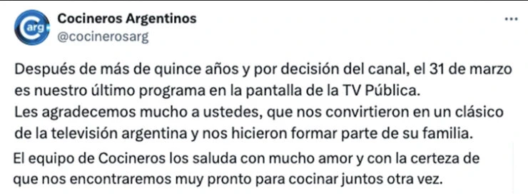 LA PROPIA CUENTA DEL PROGRAMA ANUNCIO SU SALIDA DE LA TELEVISIÓN PUBLICA A PARTIR DE ABRIL.