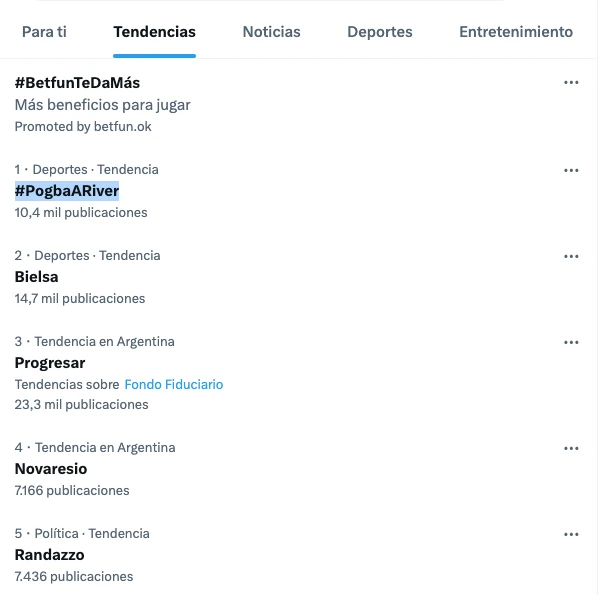 EN POCAS HORAS, EL HASHTAG POGBA A RIVER FUE TENDENCIA 1 EN LA ARGENTINA. 